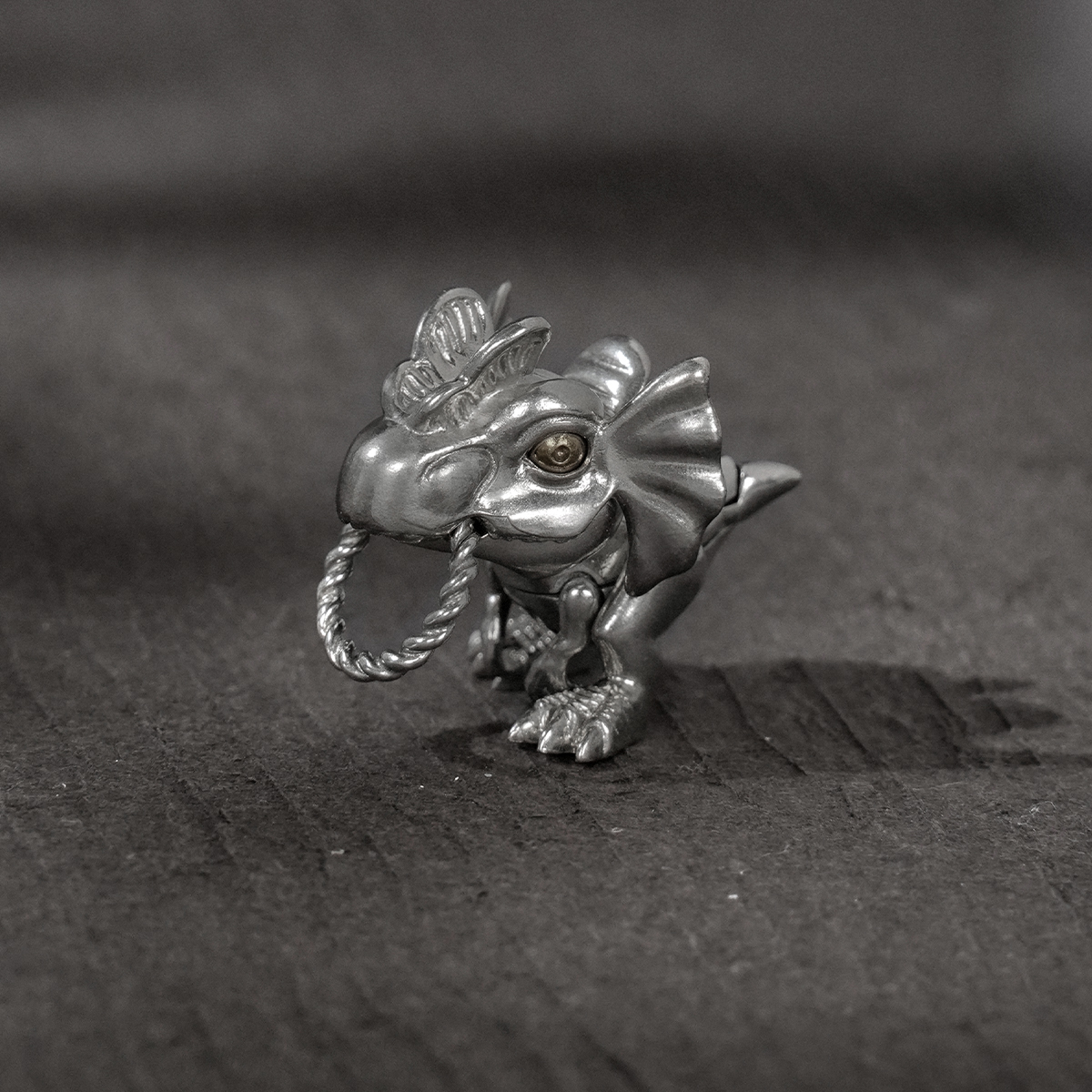 S925 Silver Artistic Dilophosaurus Dino Retro Pendant with Moveable Limbs and Biteable Mouth