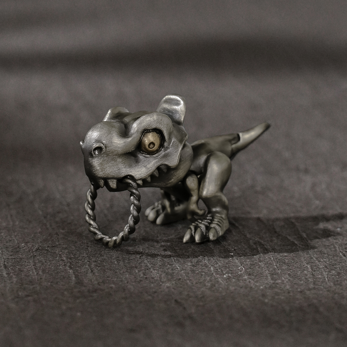 S925 Silver Artistic T-Rex Dino Retro Pendant with Moveable Limbs and Biteable Mouth